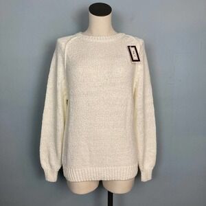 VINTAGE 80s NWT Le Moda Chunky Knit Crewneck Sweater Women's Size L Cream Raglan